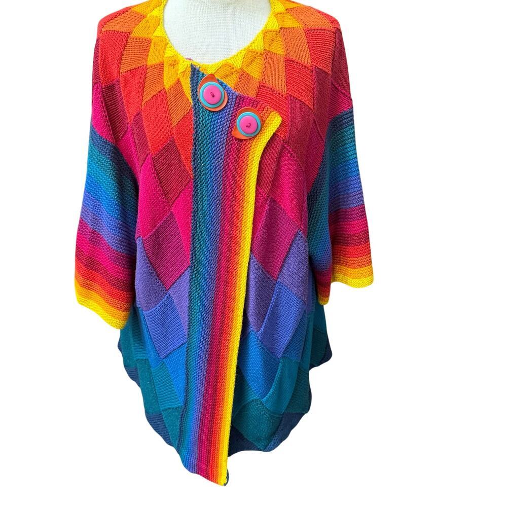 Helen Hamann Colorful Geometric Sweater Art To Wear Chunky Knit Large/XL